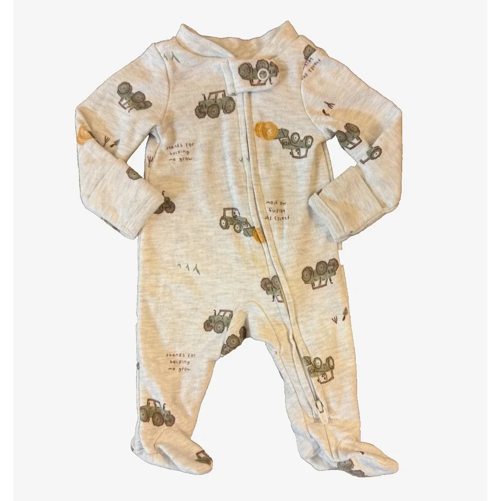 Carters Preemie Baby Boy Sleeper Tractor Outfit Zipper Thanks Helping Me Grow